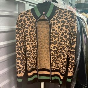 Kitson LA Cashmere Zip Up Jacket Striped Animal Print Lightweight